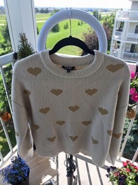 George Women's Cream Sweater with Gold Heart Pattern